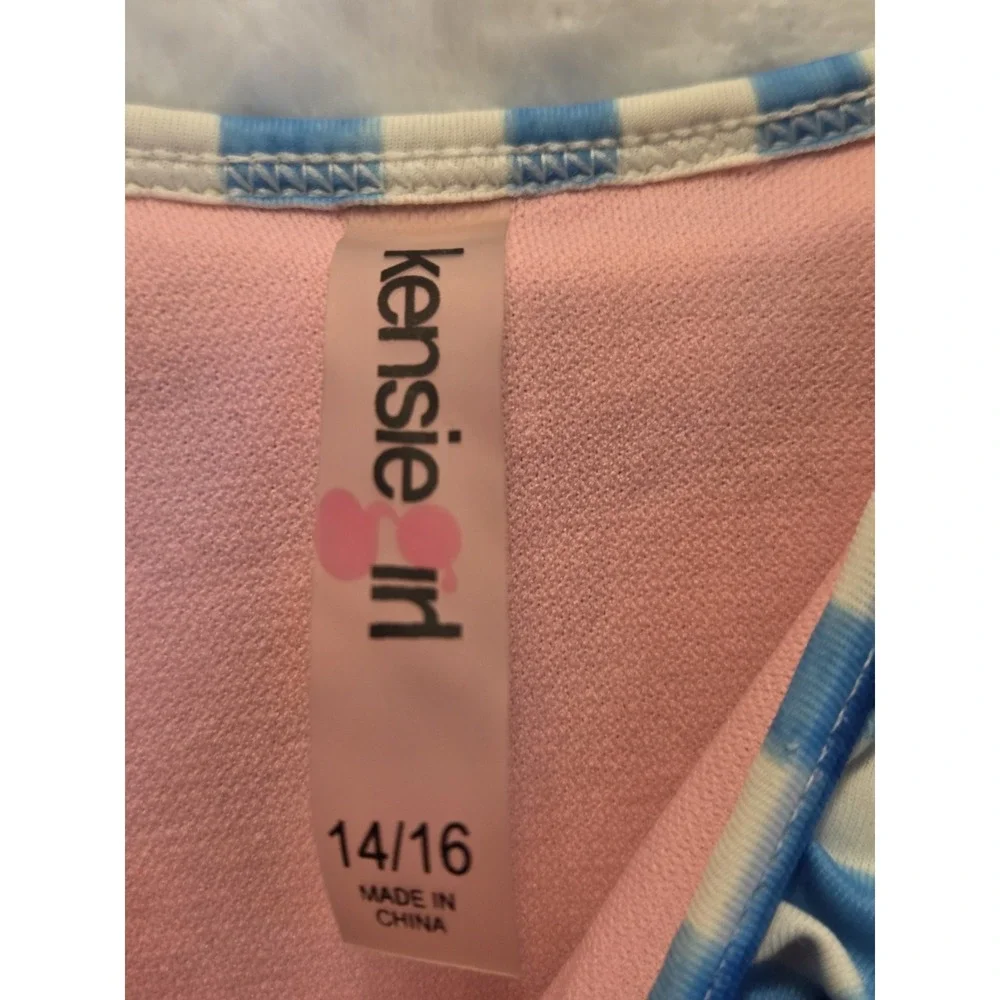 Kensie Girl One-Piece Swimsuit Girls 14/16 Blue/White Gingham Ruffle